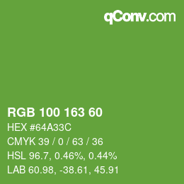 カラーコード: RGB 100 163 60 | qconv.com
