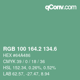 カラーコード: RGB 100 164.2 134.6 | qconv.com