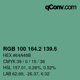 カラーコード: RGB 100 164.2 139.6 | qconv.com