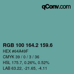 カラーコード: RGB 100 164.2 159.6 | qconv.com