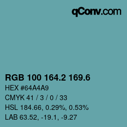 カラーコード: RGB 100 164.2 169.6 | qconv.com