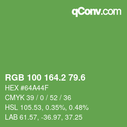 カラーコード: RGB 100 164.2 79.6 | qconv.com