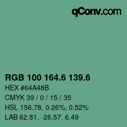 カラーコード: RGB 100 164.6 139.6 | qconv.com