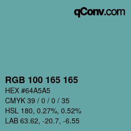 颜色代码: RGB 100 165 165 | qconv.com