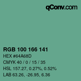 Color code: RGB 100 166 141 | qconv.com