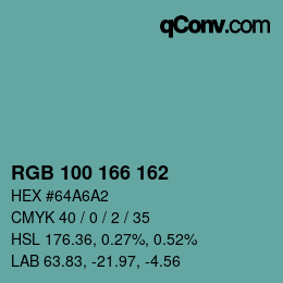 カラーコード: RGB 100 166 162 | qconv.com