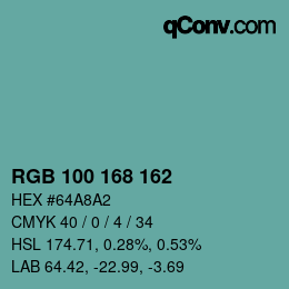 Color code: RGB 100 168 162 | qconv.com