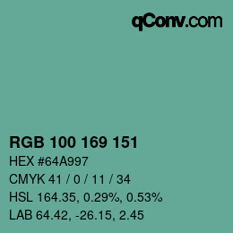 Color code: RGB 100 169 151 | qconv.com