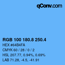カラーコード: RGB 100 180.8 250.4 | qconv.com