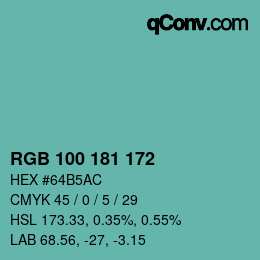 颜色代码: RGB 100 181 172 | qconv.com