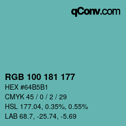 颜色代码: RGB 100 181 177 | qconv.com