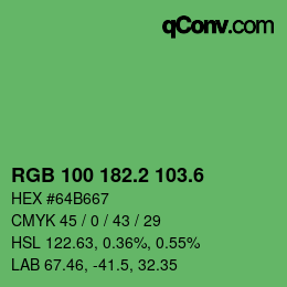 カラーコード: RGB 100 182.2 103.6 | qconv.com