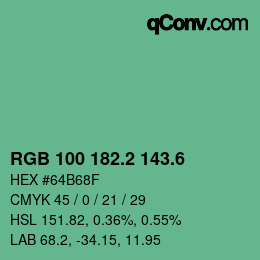 カラーコード: RGB 100 182.2 143.6 | qconv.com