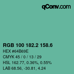 カラーコード: RGB 100 182.2 158.6 | qconv.com