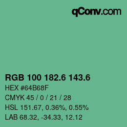 カラーコード: RGB 100 182.6 143.6 | qconv.com