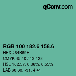 カラーコード: RGB 100 182.6 158.6 | qconv.com
