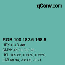 カラーコード: RGB 100 182.6 168.6 | qconv.com