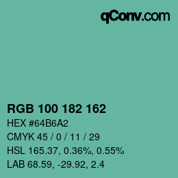 カラーコード: RGB 100 182 162 | qconv.com