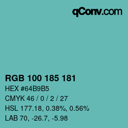 Color code: RGB 100 185 181 | qconv.com