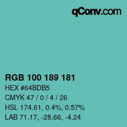 Color code: RGB 100 189 181 | qconv.com