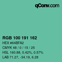 Color code: RGB 100 191 162 | qconv.com