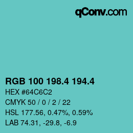 カラーコード: RGB 100 198.4 194.4 | qconv.com
