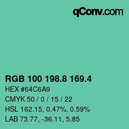 カラーコード: RGB 100 198.8 169.4 | qconv.com