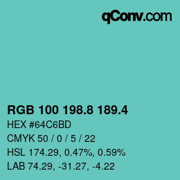 カラーコード: RGB 100 198.8 189.4 | qconv.com