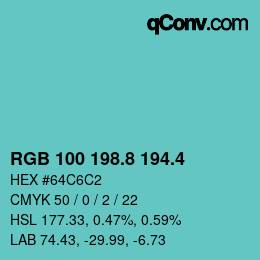 カラーコード: RGB 100 198.8 194.4 | qconv.com