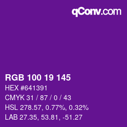 カラーコード: RGB 100 19 145 | qconv.com