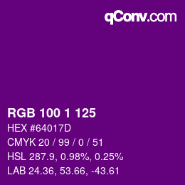 カラーコード: RGB 100 1 125 | qconv.com
