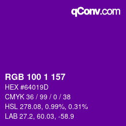 カラーコード: RGB 100 1 157 | qconv.com