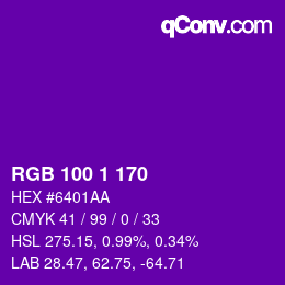 Color code: RGB 100 1 170 | qconv.com