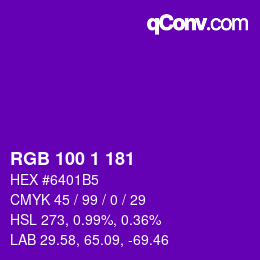 カラーコード: RGB 100 1 181 | qconv.com