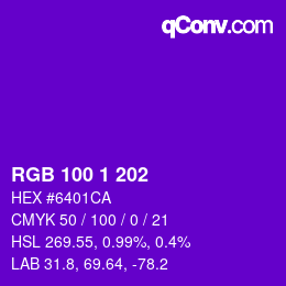 Color code: RGB 100 1 202 | qconv.com