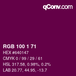 カラーコード: RGB 100 1 71 | qconv.com