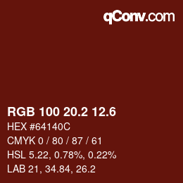 カラーコード: RGB 100 20.2 12.6 | qconv.com
