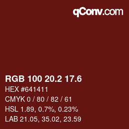 カラーコード: RGB 100 20.2 17.6 | qconv.com