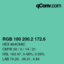 カラーコード: RGB 100 200.2 172.6 | qconv.com