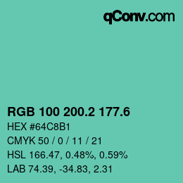 カラーコード: RGB 100 200.2 177.6 | qconv.com