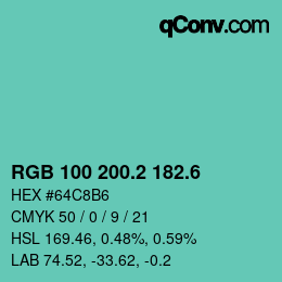 カラーコード: RGB 100 200.2 182.6 | qconv.com