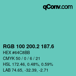 カラーコード: RGB 100 200.2 187.6 | qconv.com
