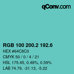 カラーコード: RGB 100 200.2 192.6 | qconv.com