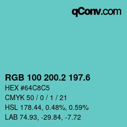 カラーコード: RGB 100 200.2 197.6 | qconv.com
