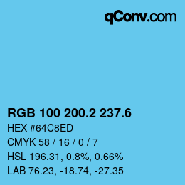 カラーコード: RGB 100 200.2 237.6 | qconv.com