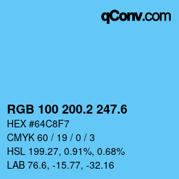 カラーコード: RGB 100 200.2 247.6 | qconv.com