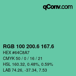 カラーコード: RGB 100 200.6 167.6 | qconv.com
