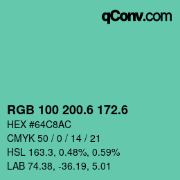 カラーコード: RGB 100 200.6 172.6 | qconv.com