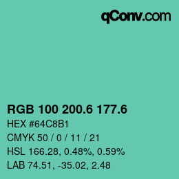 カラーコード: RGB 100 200.6 177.6 | qconv.com