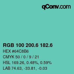 カラーコード: RGB 100 200.6 182.6 | qconv.com
